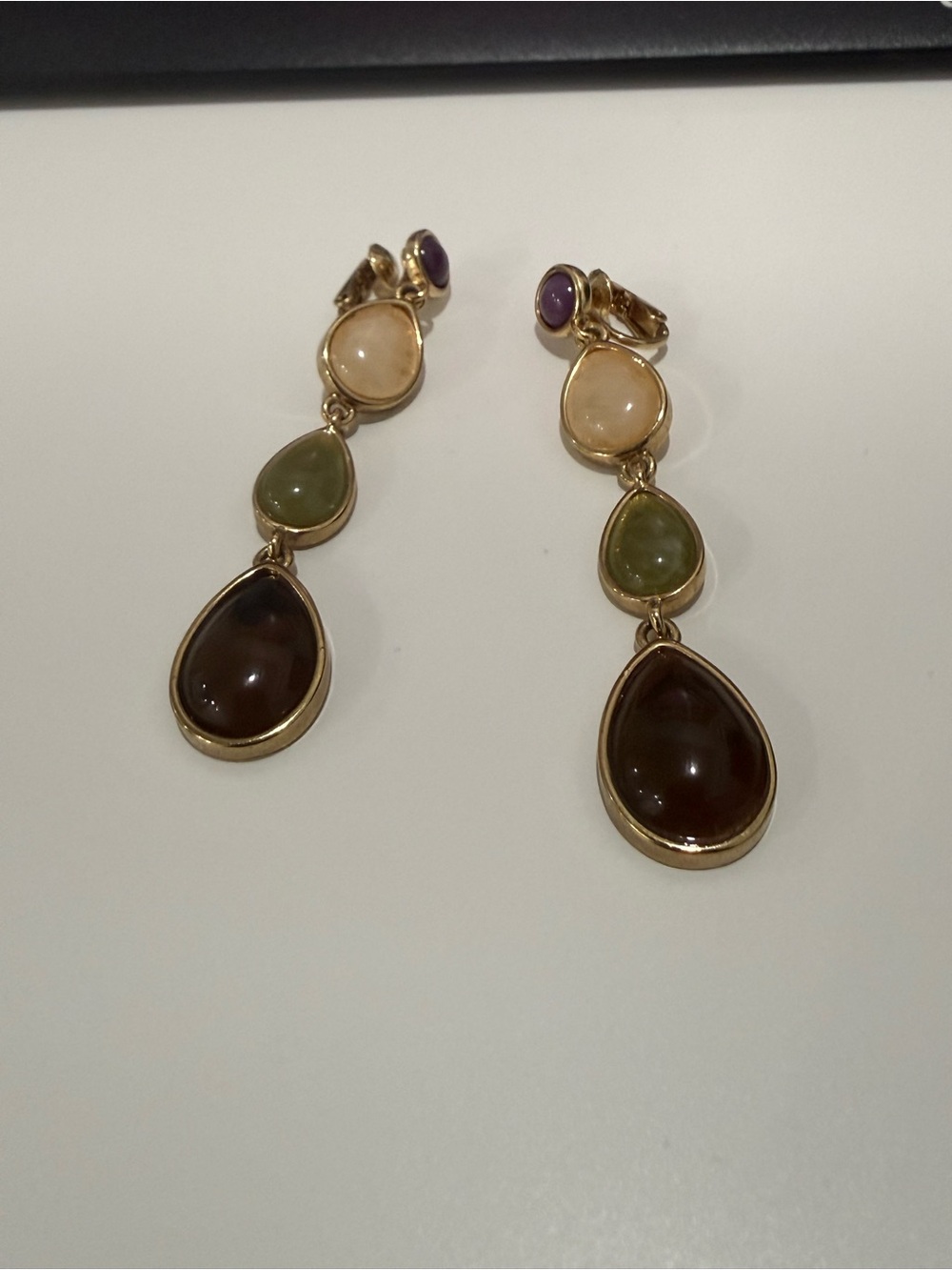 Unbranded Gold-Tone Multicolored Stone Teardrop Drop Dangle Clip-On Earrings